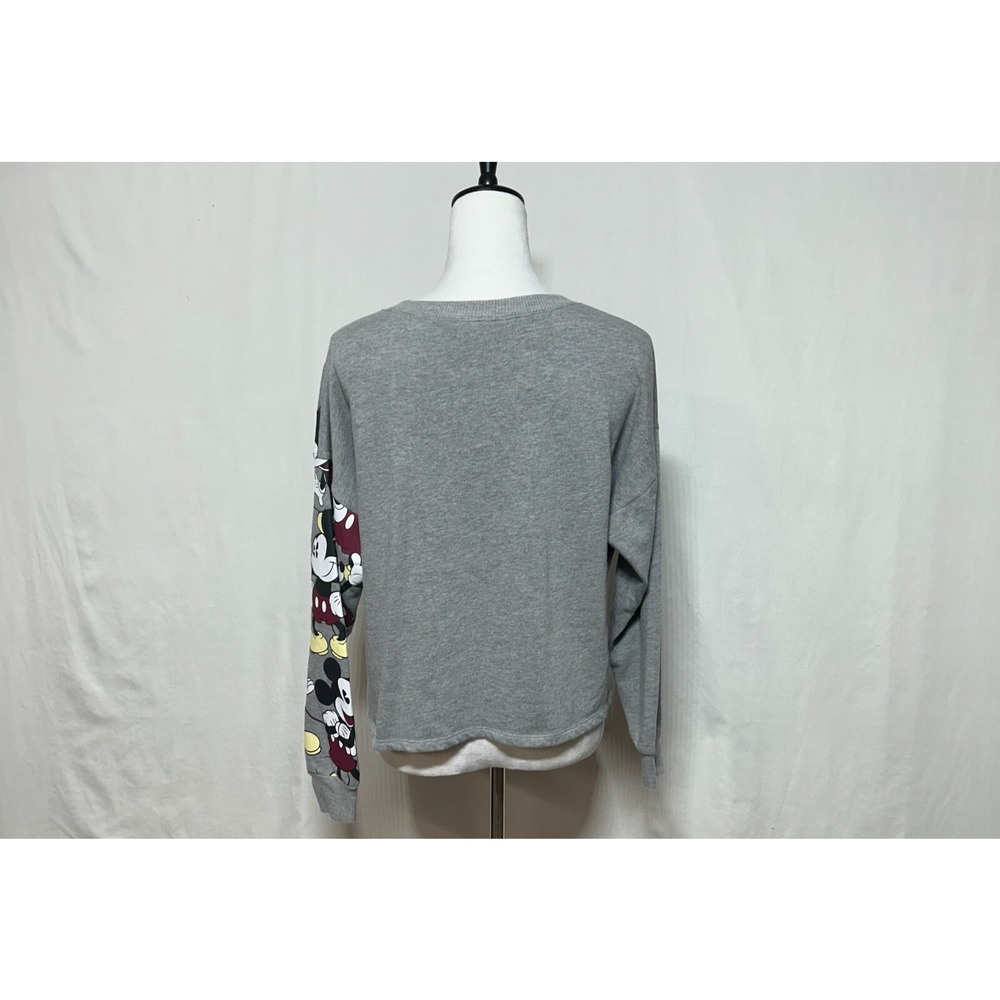 Disney Mickey Mouse Sweatshirt Womens Medium Gray Front All Over Print Crew Neck - Picture 3 of 12